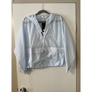 adidas Windbreaker Womens Wind RDY Anorak 1/2 Zip Cropped Packable Blue Small